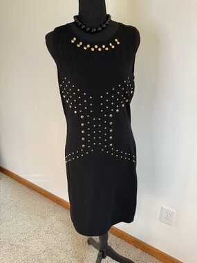 Kardashian Kollection Studded Black Dress L NWT Gold Stud Bodycon